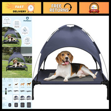 Elevated Dog Bed with Canopy - Portable 30x24" Pet Cot for Indoor/Outdoor Use