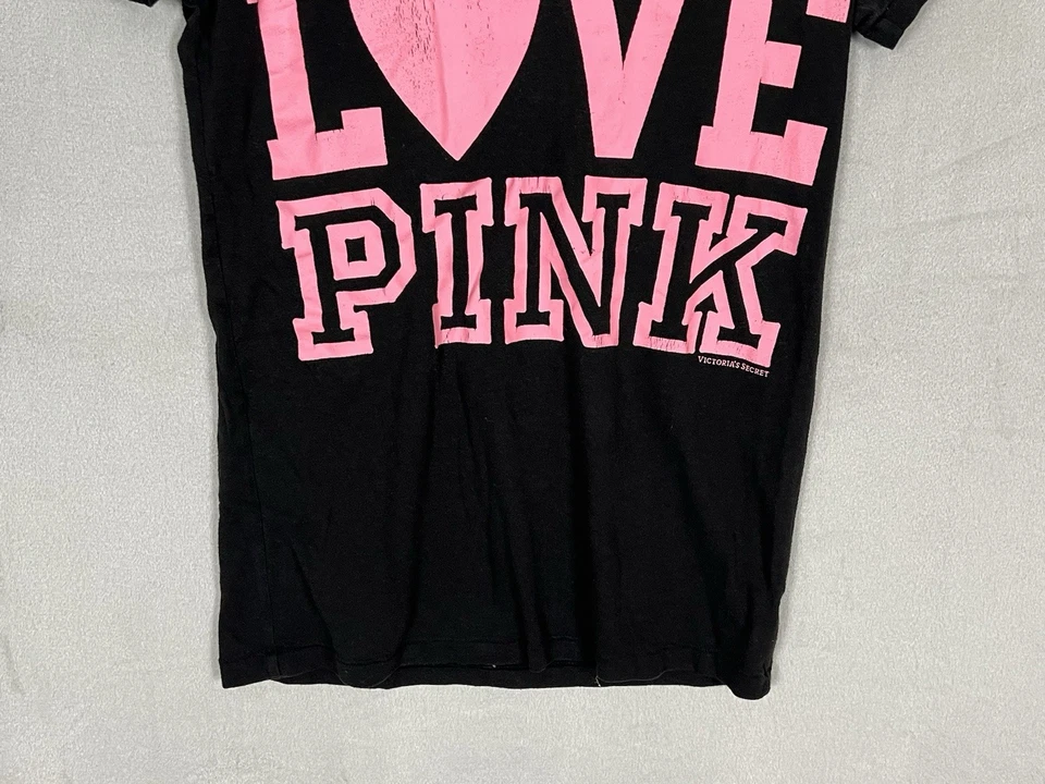 Camiseta Love Rosa Cuello en V Para Mujer Talla M Negra Y2K Victorias Secret Manga Corta Foto 3 de 4
