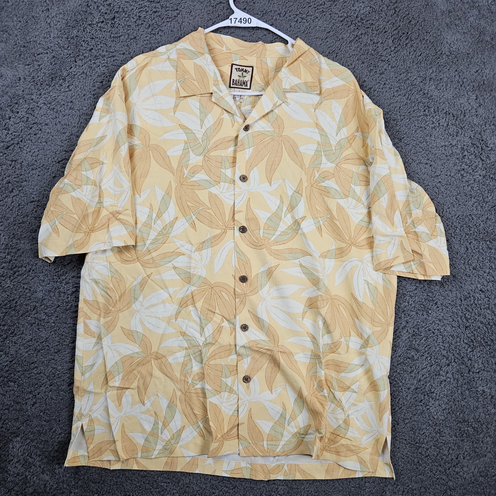 Tommy Bahama Shirt Mens L Yellow 100% Silk Floral Hawaiian Camp Flowers Yellow