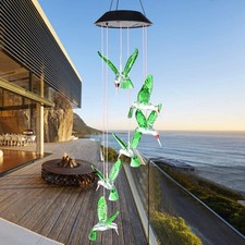 Color-Changing LED Solar Powered Hummingbird Wind Chime Lights Yard Garden Decor