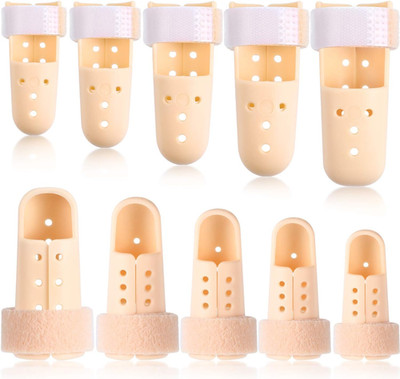 10pcs Finger Splints Set   5 Sizes EVA Fingertip & Thumb Brace Supports (Beige)!