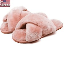 Furry Memory Foam Slippers W/ Anti-Skid Sole Plush Criss Cross Design Women New