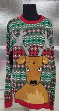 33 Degrees Size Large - Christmas Sweater -Large Reindeer  Green Multicolor Ugly