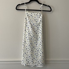 American Eagle Dainty Floral Open Back Mini Dress XS Linen Bow Cottage Coquette