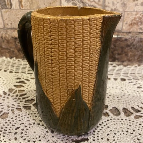 Antique Brush McCoy Majolica Corn Pitcher 6” Corn & Shuck Pattern