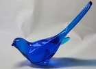 Vtg Fenton Art Glass Cobalt Blue Bird Of Happiness Figurine Long Tail Home Decor