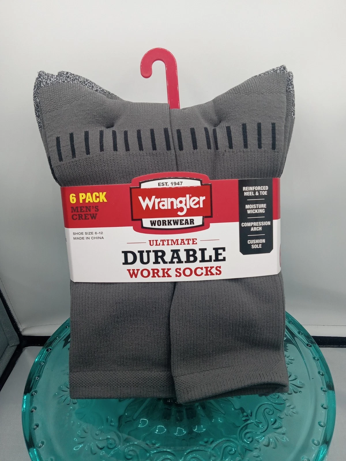 Wrangler 6 Pair Men Ultimate Durable Work Socks Sz 6-12 Reinforced Toe Gray New