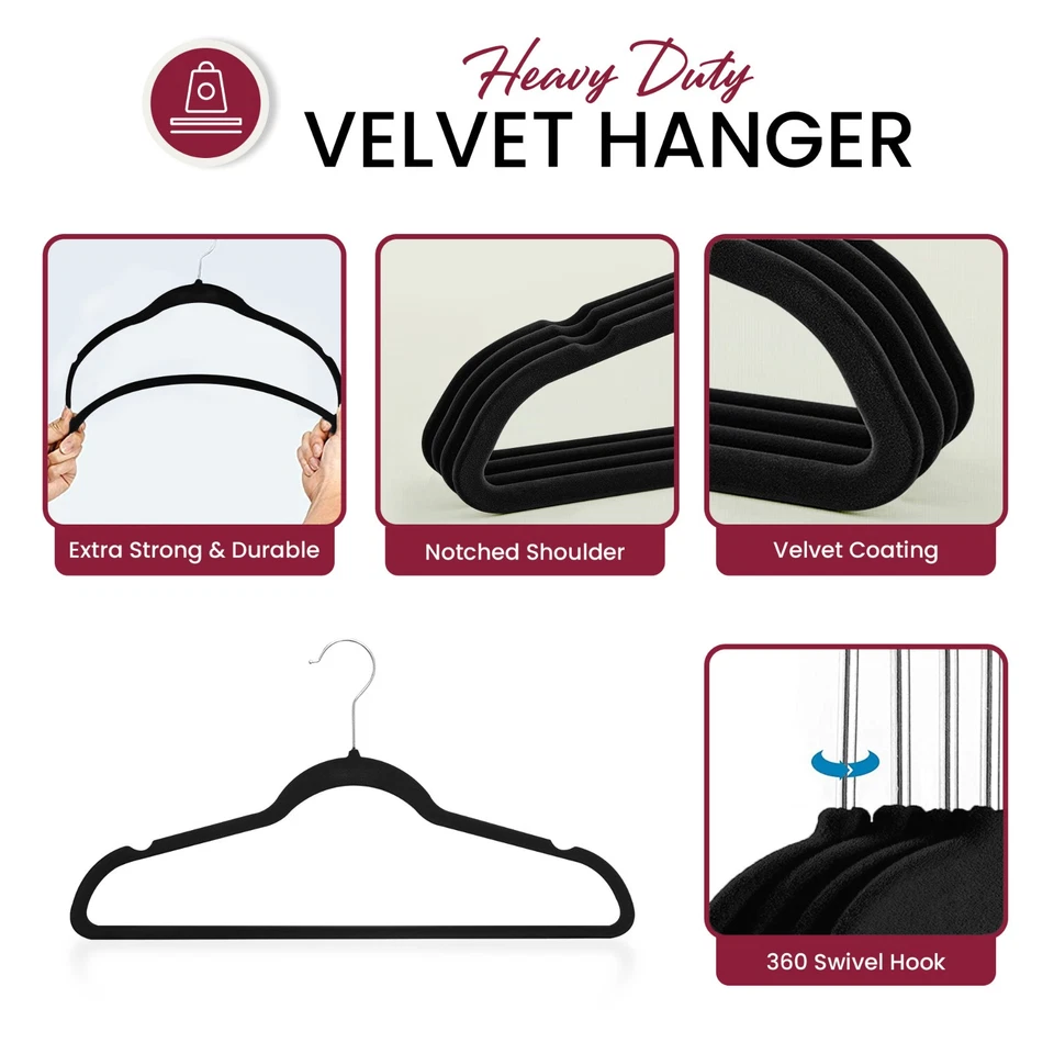 Velvet Hangers Cloths 30/50 Pack Premium Lightweight Space Saver Non Slip Hanger - Image 3 of 4