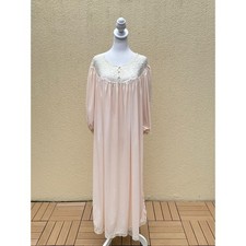 1970 Soft Pink with white Lace long Night gown