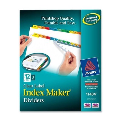 New Avery Dennison 11404 Index Maker Multicolor Divider 12 Tab 1 Set Clear Label