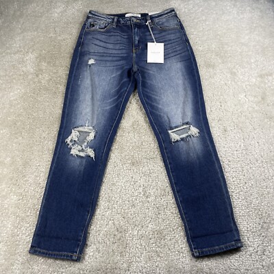 Kancan Jeans Women 5/26 Mom Distressed High Waist Relaxed Thigh Tapered Leg