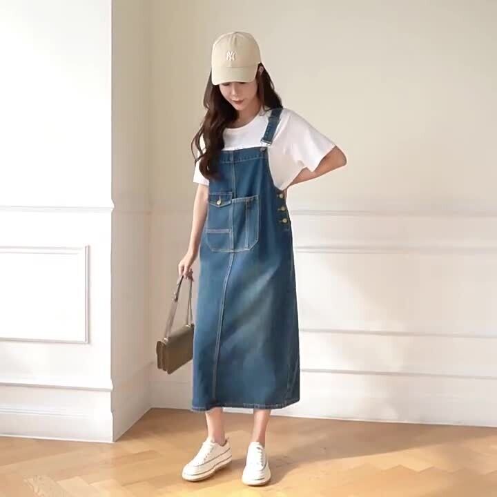 Fashion Women Denim Jumpsuit Loose Overalls Dress Long Suspender Skirts  Casual