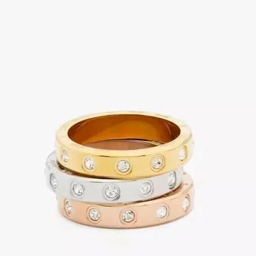 Kate Spade New York Set in Pietra Anello Set Ottone Placcato Oro Rosa Zirconi Taglia 5 (6) NUOVO