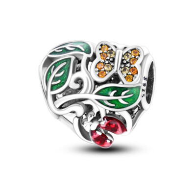Frühling Liebe Herz Marienkäfer Marienkäfer Schmetterling Blume Charm 925 Sterling Silber