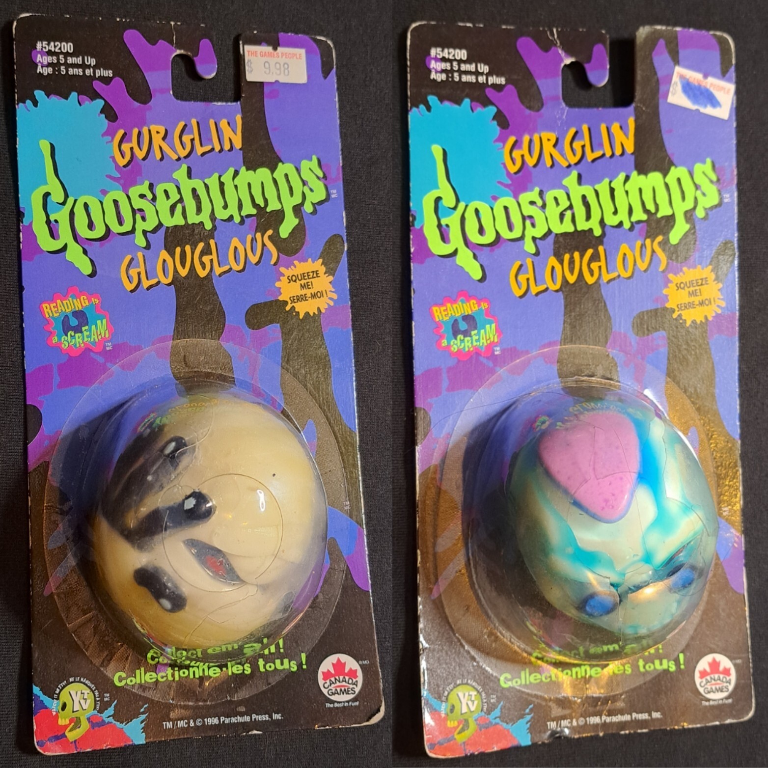 Goosebumps Gurglin Balls Squishy Ball 1996 Complete Set of 4 NIB RARE
