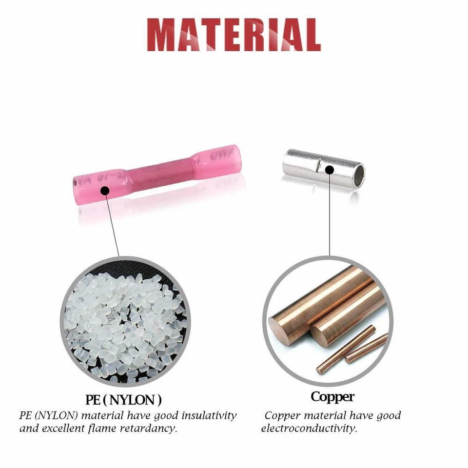 1000PCS Heat Shrink Waterproof Wire Connectors Red 22-16 AWG Butt Seal Terminals - Image 4 of 4