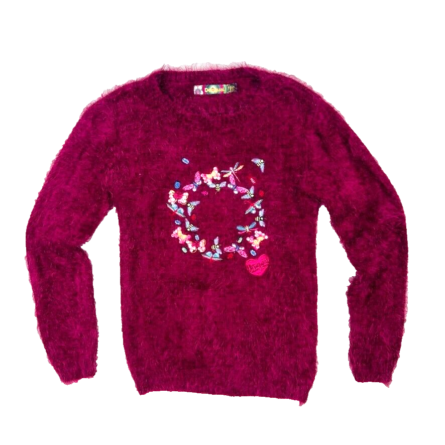 Desigual Juniors Butterfly Bee Dragon Fly Maroon Eyelash Knit