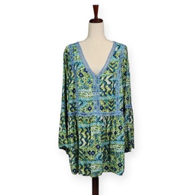 Avenue Boho Tunic Top Bell Sleeve Crochet Detail Women's Plus Size 22/24 New