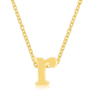 Authentic Yellow Gold Plated Brass Small Lowercase Letter R Initial 18+2" Necklace
