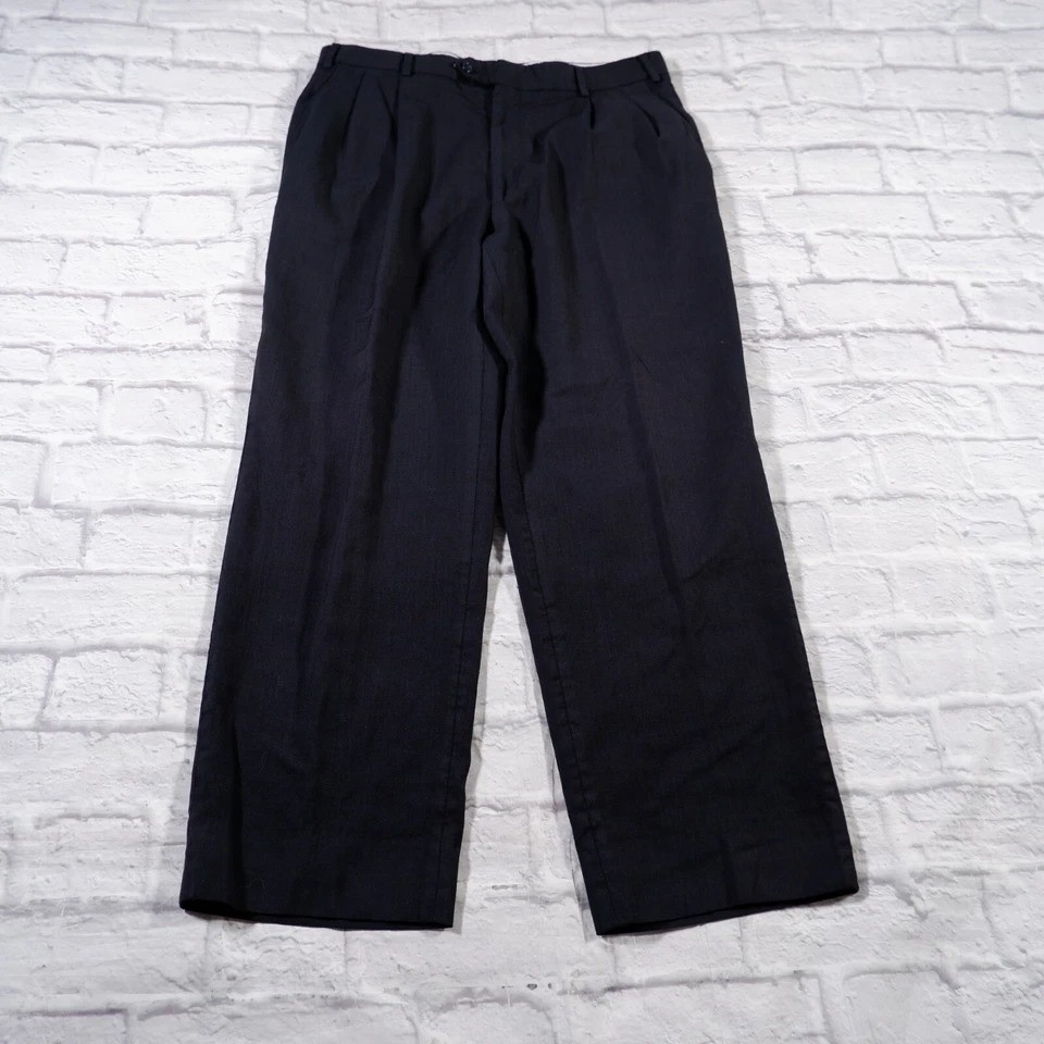 Calça social masculina plissada Kirkland Signature azul marinho Itália lã 34x29 - Imagem 2 de 4