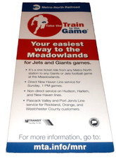 METRO NORTH NJT TAKE THE TRAIN TO THE GAME JETS GIANTS UNDATED SCHEDULE CARD