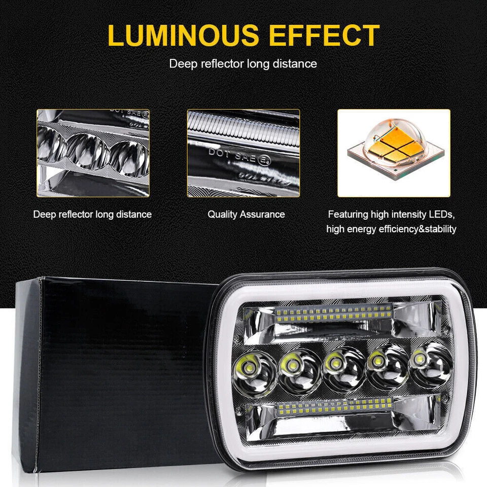 Fit Jeep J10 J20 Pickup 1974-1988 5x7" 7x6inch Led Headlight Hi/Lo Beam Halo DRL - Image 3 of 4