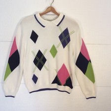 Vintage 80s Petite Sophisticate Medium Collared Sweater Argyle Preppy