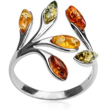 925 Sterling Silver Multicolor Amber Marquise Adjustable Beautiful Ring Size 8