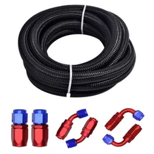 6AN 10FT Fuel Line Hose Kit Steel Nylon Braided Oil Swivel +6pc Hose End Fitting
