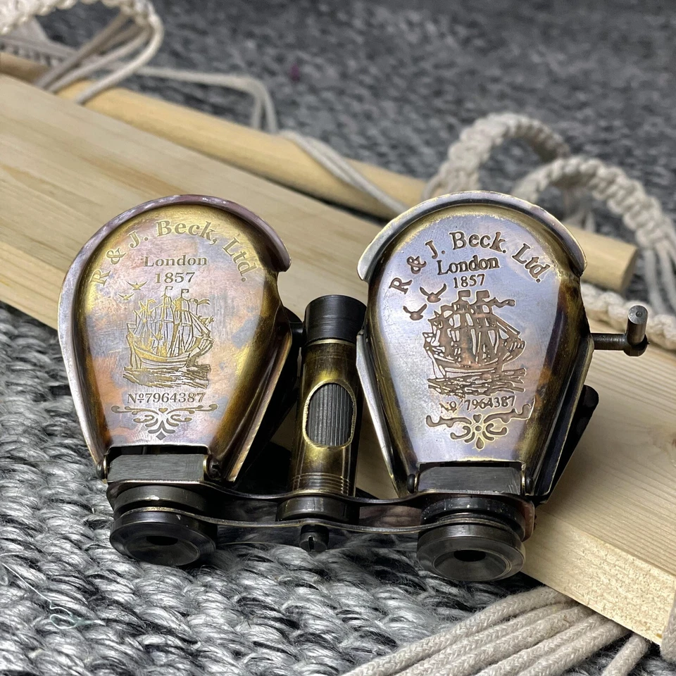 Brass Binocular With Leather Case | R&J Beck Marine London Folding Nautical - Image 2 of 4