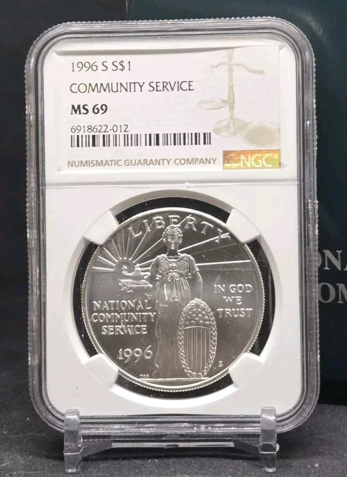 1996 S COMMUNITY SERVICE - $1 - NGC MS69 - SILVER COIN - BROWN LABEL /w OGP - Image 2 of 4
