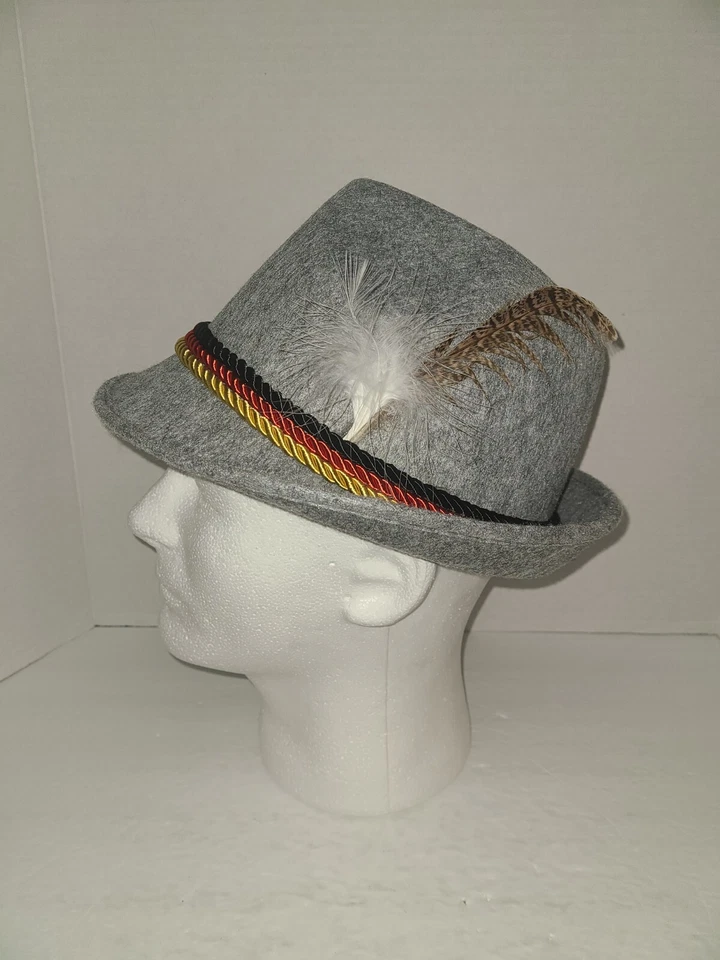 Шляпа для взрослых альпийская баварская Октоберфест тирольская с перьями ледерхозен серая шляпа OSFM - Изображение 2 из 4