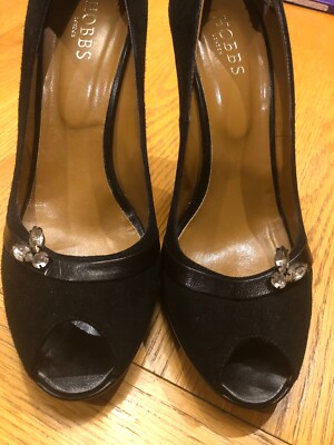 Hobbs of London Ladies Open Toe Black Suede Shoes with Diamanté detail  UK