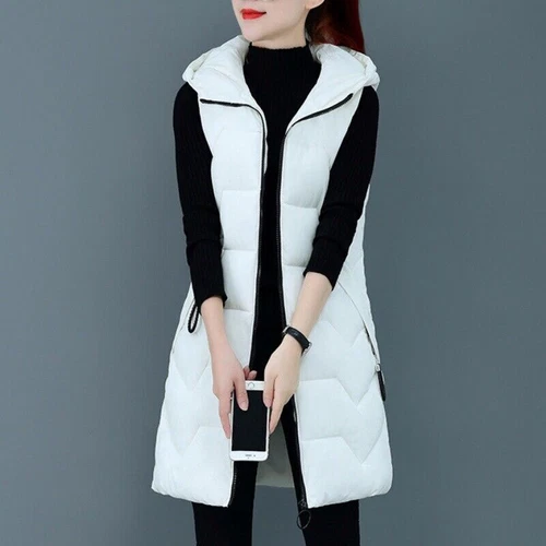 Womens Vest Hooded Down Cotton Warm Waistcoat Long Jacket Sleeveless Coat - Foto 9 di 19