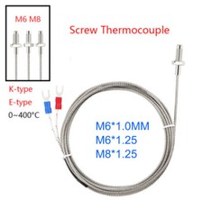 M6 M8 Threaded K-type E-type Thermocouple Temperature Sensor Probe 0.2m-5m Cable