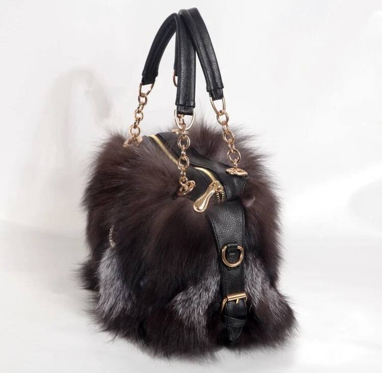 100% Real Fox Fur Handbags Silver Fox Fur Bag Real Fur Handbag Women's Bags - Image 3 of 4