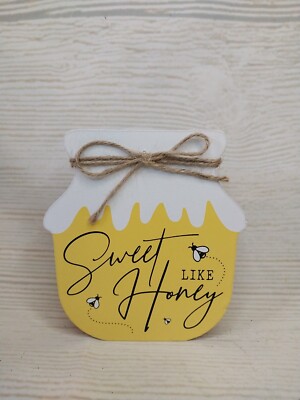 New! ''Home Is Where Your Honey Is'' Wood Sign Decor Tier Tray Bees Hive Bee Jar ~