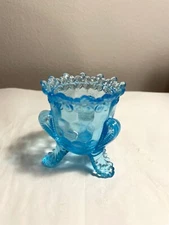 Degenhart light blue glass toothpick holder "Forget me not"