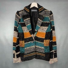 Lulu-h Lined Patchwork Knit Wool Blend Blazer Jacket Womens S