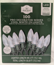 Holiday Time C9 LED Cool White Christmas Lights 100 Pro Decorator Lights 50.8 FT