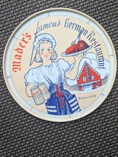 Mader's Famous German Restaurant Old Tin Metal Sign Tray NO RUST  60's/70's Vtg