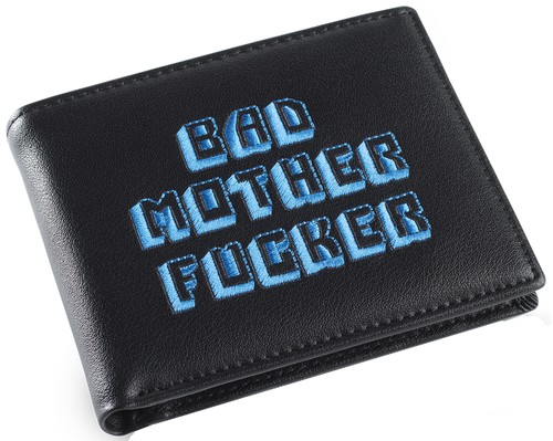 Black Blue Embroidered Bad Mother Fu**er Leather Wallet As Seen in Pulp Fiction - Picture 1 of 4