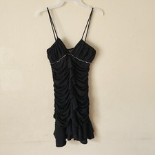 Windsor Womens Black Ruched Spaghetti Strap V-Neck Mini Dress Size Small