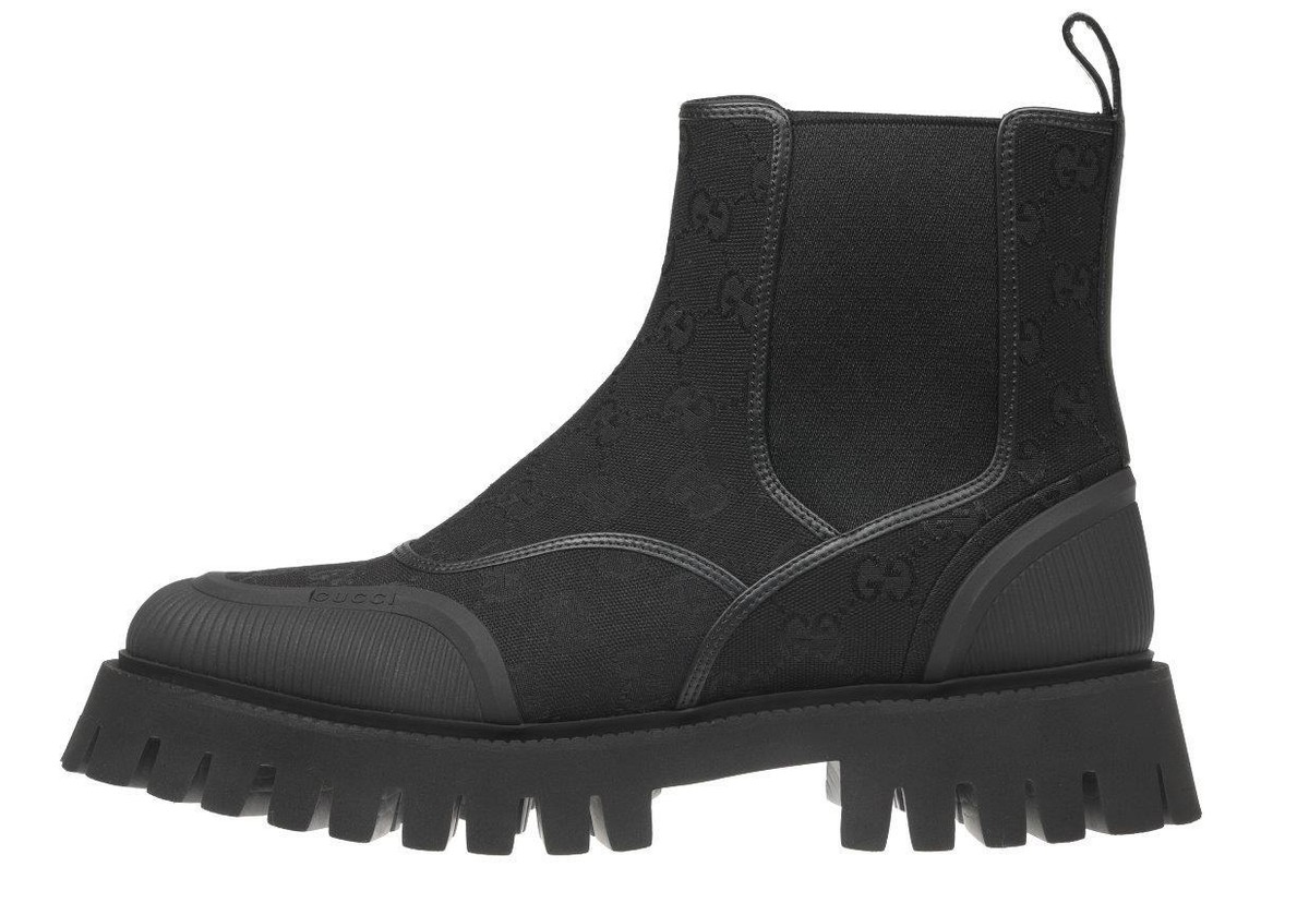 NEW GUCCI LUXURY MEN'S GG BLACK CANVAS ANKLE BOOTS SHOES 7.5/US 8