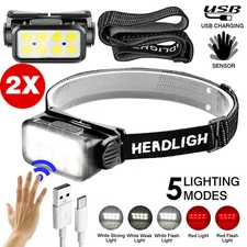 COB LED Headlamp Rechargeable USB Headlight Torch Work Light Bar Head Band Lamp