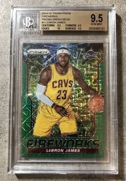 2014-15 Panini Prizm Lebron James FIREWORKS Green Mojo Prizm #24 