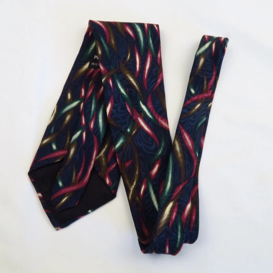 Gravata de pescoço colorida artística abstrata ouro azul Park Avenue 58x3,5 vintage - Imagem 4 de 4