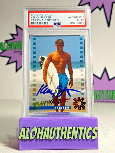 KELLY SLATER SIGNED 1995 SPORTS TIME BAYWATCH RAINBOW HOLO CARD WSL PSA AUTO