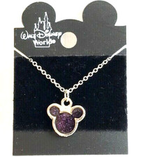 Vintage Disney Mickey Mouse Ears Necklace Icon Walt Purple Enamel Disneyana