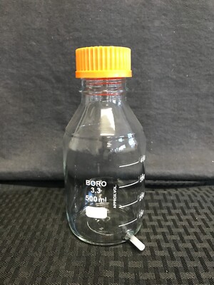 Lab Glass 500mL Graduated Media Storage Aspirator Bottle w/ GL45 Cap No Valve